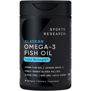 Sports Research® Triple Strength Omega 3 Fish Oil 1250mg Wild Alaska Pollock Burpless (90 Softgels)
