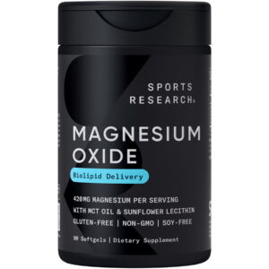 Sports Research® Magnesium Oxide 420mg Supports Bone Health Energy Muscle Function - (90 Softgels)