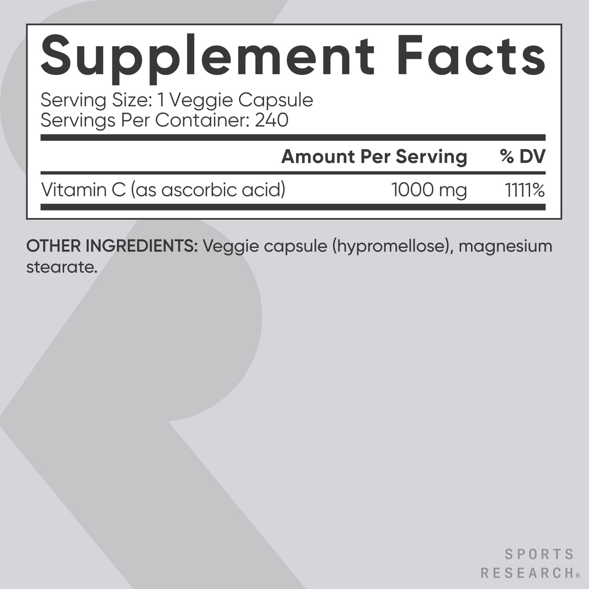 Sports Research® High Potency 1000mg Vitamin C for Immune Support (240 Veggie Capsules) - Image 5