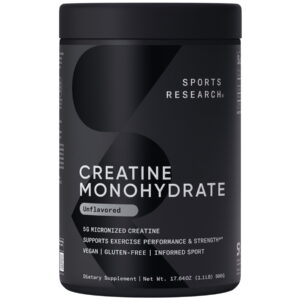 Sports Research® Creatine Monohydrate - Gain Lean Muscle, Performance and Strength 500g (100 Servings)