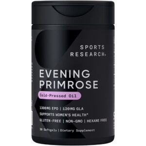 Sports Research® Evening Primrose Supplement from Cold Pressed Oil - High Potency 1300mg (30 Softgels)