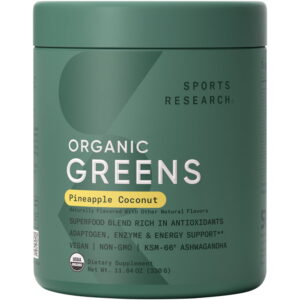Sports Research® Organic Greens Pineapple Coconut Superfood Powder for Energy & Detox (30 Servings)