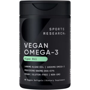 Sports Research® Highest Levels of Vegan Omega 3 DHA & EPA Softgel Fatty Acids (Carrageenan Free)