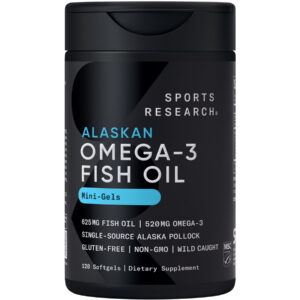 Sports Research® Fish Oil Mini-Softgels Easy to Swallow Omega-3 Fatty Acids 625mg (120 Capsules)