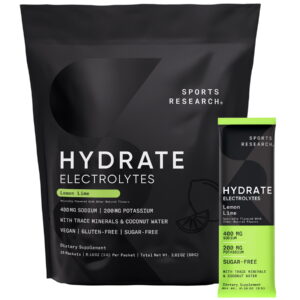 Sports Research® Electrolyte Powder Packets Lemon Lime Flavor Hydration & Recovery Boost (16 Packets)