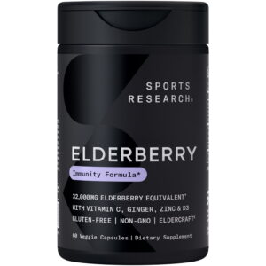 Sports Research® Elderberry 500mg Vitamin D C Ginger Zinc High Extract Non-GMO Gluten Free (60 V-Softgels)