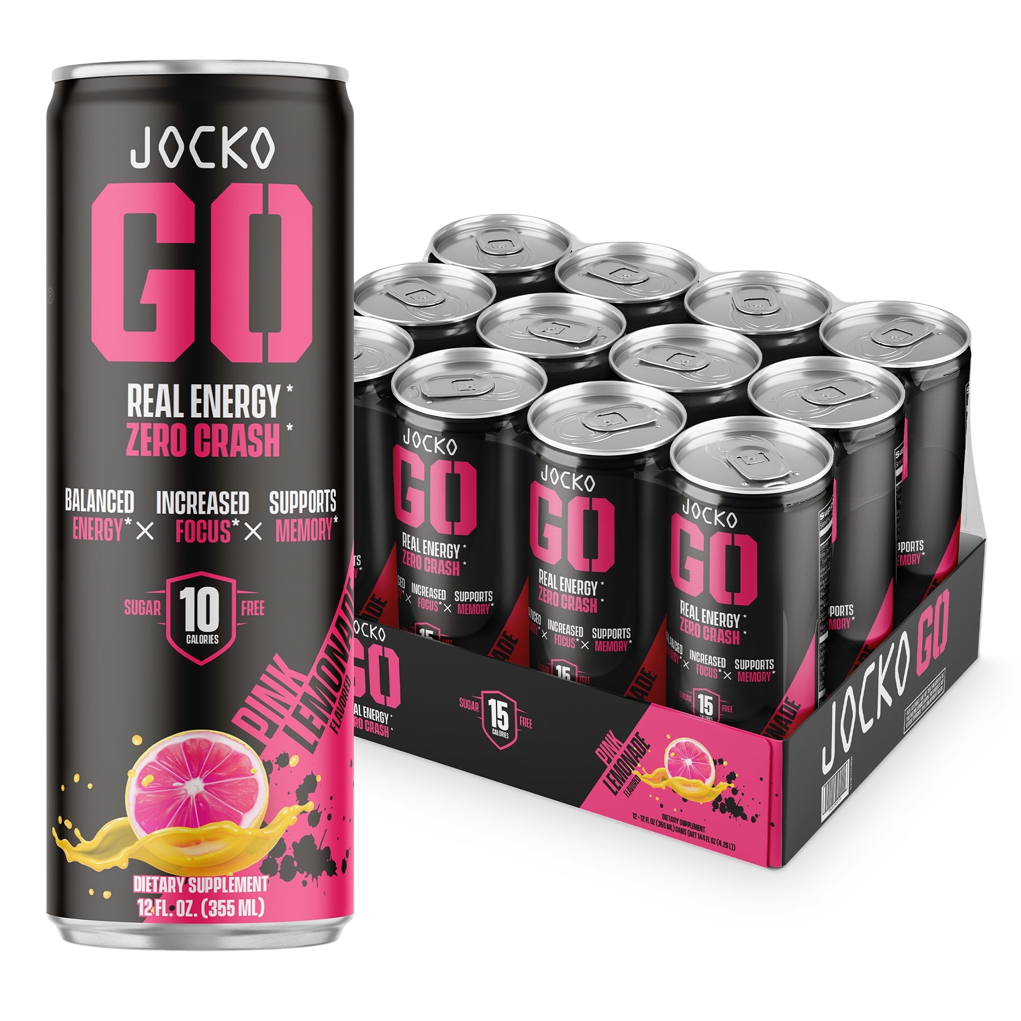 Jocko GO Energy Drink - KETO, Vitamin B12, Vitamin B6, Electrolytes - 12 Pack (Pink Lemonade)
