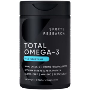 Sports Research® Total Omega-3 2200mg 120 Softgels Wild Salmon Krill Astaxanthin EPA DHA (120 Softgels)