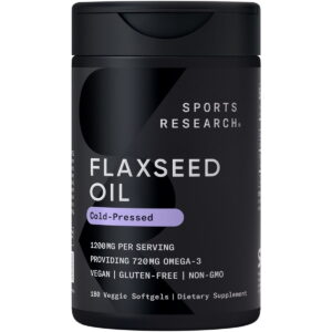Sports Research® Vegan Flaxseed Oil 1200mg w/ ALA Omega 3 Non-GMO (180 Softgels)