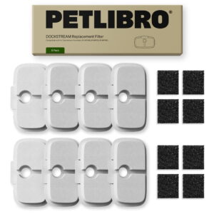 Petlibro Replacement Filters for Dockstream & Dockstream 2 Cat Water Fountains, Compatible with PLWF105/PLWF115/WF106/WF116, 8-Pack White Filters, 4-Month Supply for Ultra Quiet Pet Water Fountain