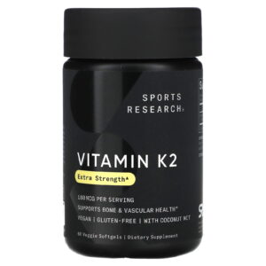 Sports Research Vitamin K2 With Coconut MCT Oil, 180mcg, 60 Veggie Softgels