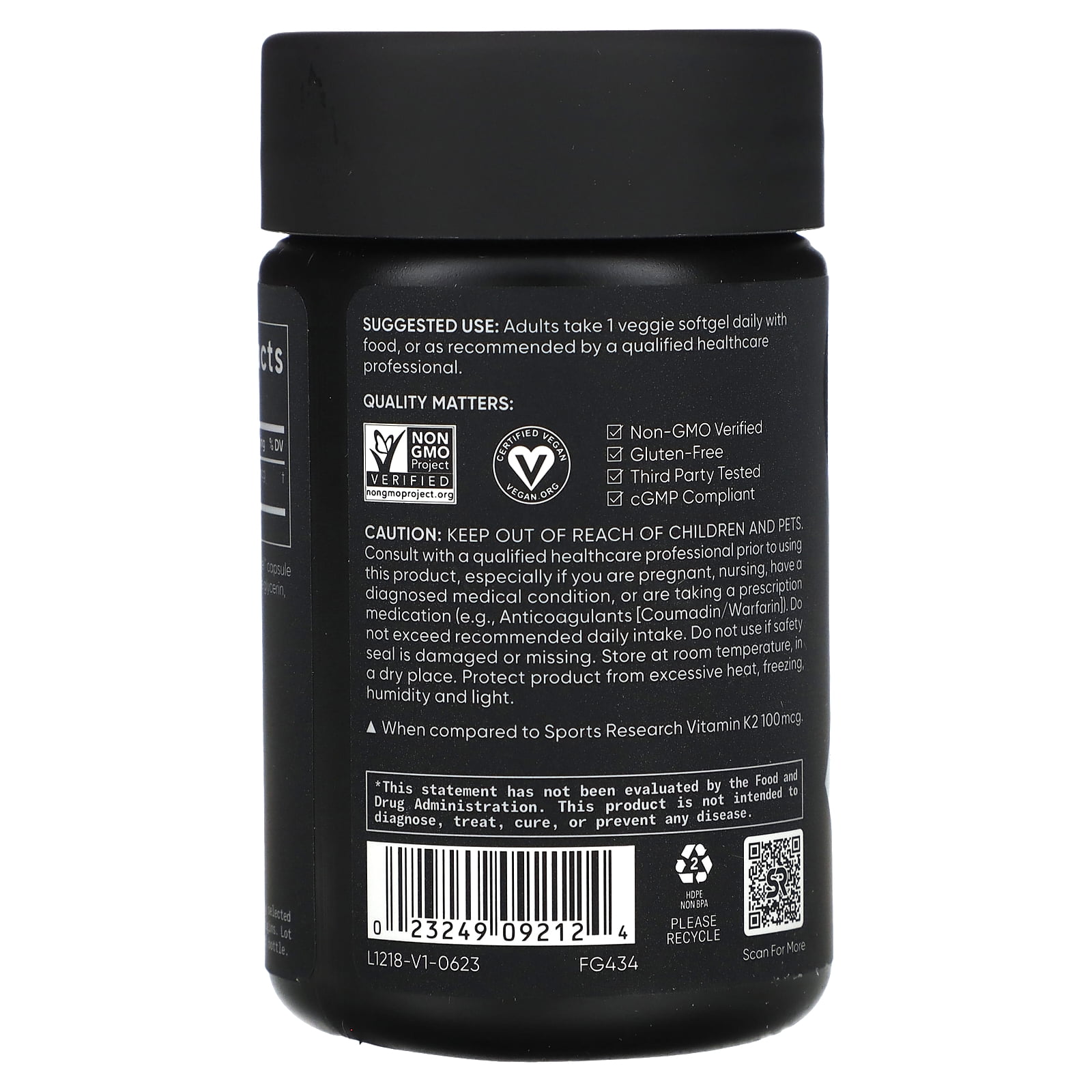 Sports Research Vitamin K2 With Coconut MCT Oil, 180mcg, 60 Veggie Softgels - Image 2