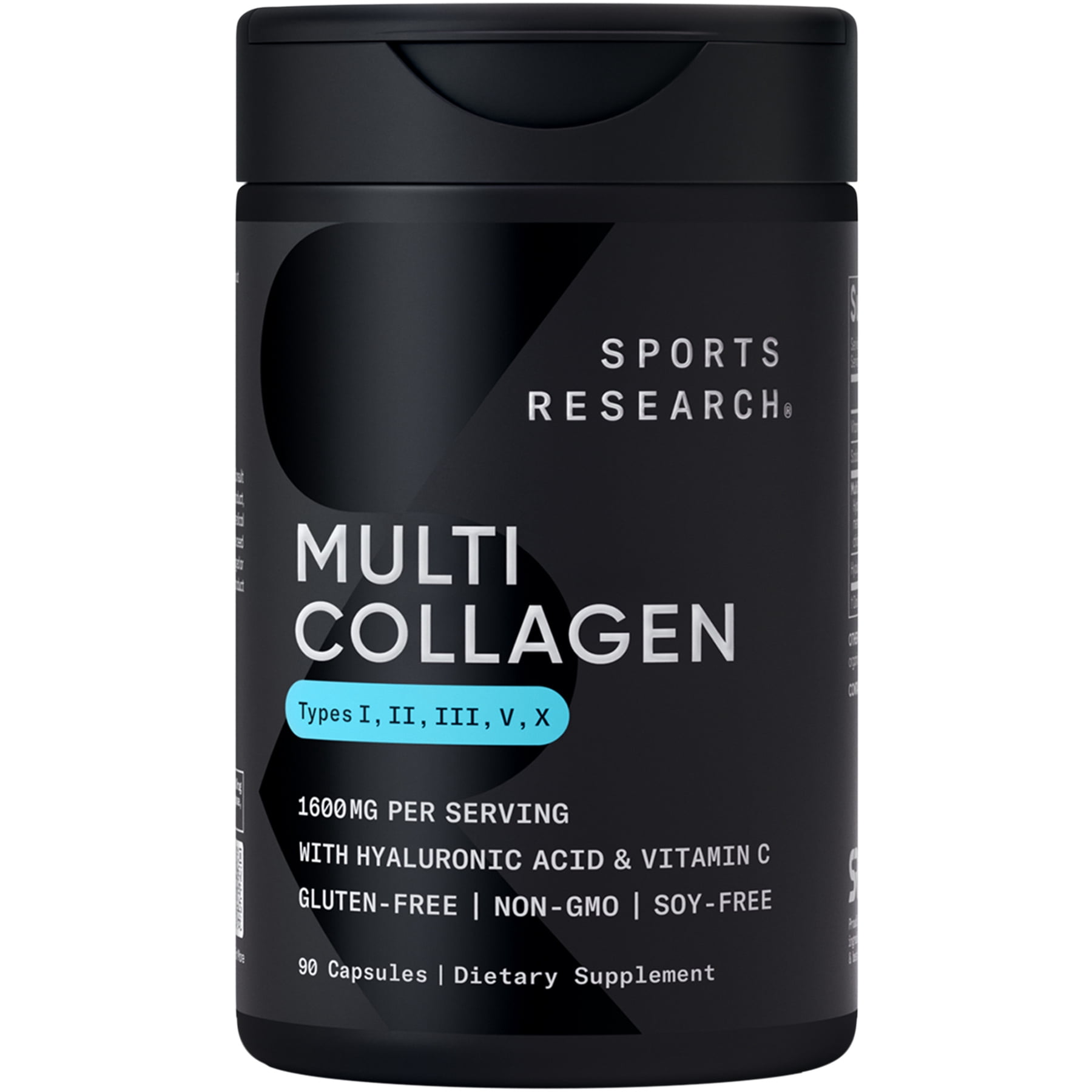 Sports Research® Multi Collagen 1600mg (Type I, II, III, V, X) Hyaluronic Acid + Vit C Anti-Aging (90 Capsules)