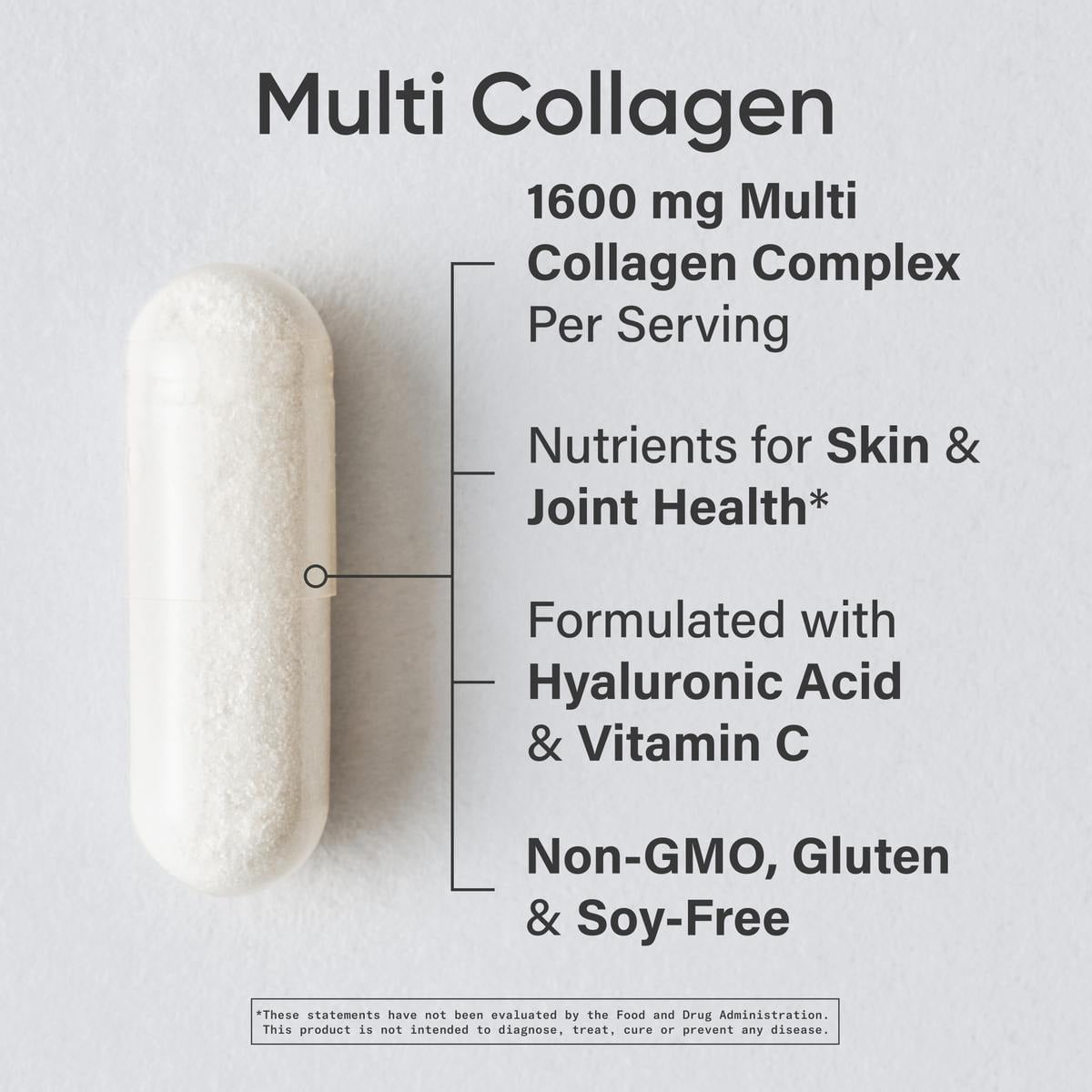 Sports Research® Multi Collagen 1600mg (Type I, II, III, V, X) Hyaluronic Acid + Vit C Anti-Aging (90 Capsules) - Image 2