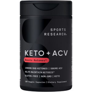 Sports Research® Keto Plus ACV Capsules 500mg Apple Cider Vinegar 1500mg BHB Ketones Weight Loss (120 Capsules)