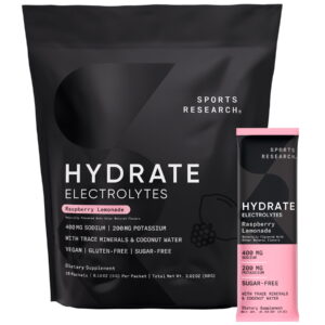 Sports Research® Electrolyte Powder Packets Raspberry Lemonade Flavor Hydration & Recovery Boost (16 Packets)
