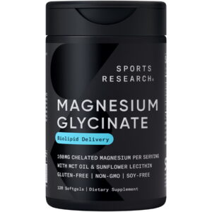 Sports Research® High Absorption Magnesium Glycinate 160mg Relaxation Muscle Nerve Support (120 Liquid Softgels)