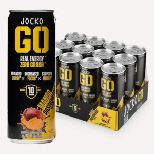 Jocko GO Energy Drink - KETO, Vitamin B12, Vitamin B6, Electrolytes - 12 Pack (Mango Passionfruit)
