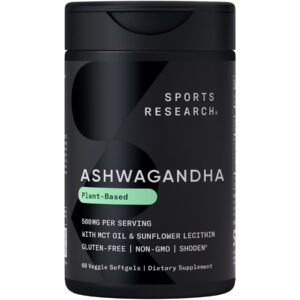 Sports Research® Ashwagandha 500mg - Natural Stress & Anxiety Support Supplement (60 Veggie Softgels)