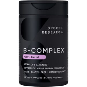 Sports Research® Vitamin B-Complex - Full Spectrum of B Vitamins with Methylated B12 & Folate - Gluten Free · Plant-Based · Non-GMO · Vegan-Friendly Formula - 120 Veggie Softgels