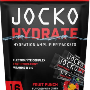Jocko Fuel Hydrate Electrolytes Powder Packets Low Sugar - Hydration Amplifier Packets for Recovery, Dehydration, & Exercise - with Vitamins B6, B12 & C (16 Packets) Fruit Punch