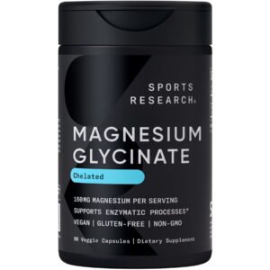 Sports Research® High Absorption Magnesium Glycinate 160mg Relaxation Muscle Nerve Support (90 Veggie Capsules)