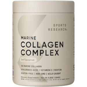 Sports Research Marine Collagen Complex Unflavored, Hyaluronic Acid, Biotin, Non-GMO, Gluten-Free, 30 Servings
