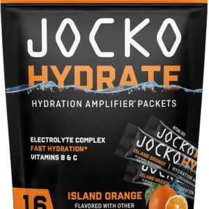 Jocko Fuel Hydrate Electrolytes Powder Packets Low Sugar - Hydration Amplifier Packets for Recovery, Dehydration, & Exercise - with Vitamins B6, B12 & C (16 Packets) Island Orange