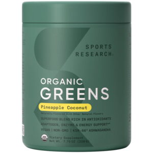 Sports Research® Organic Greens Pineapple Coconut Superfood Powder for Energy & Detox (20 Servings)