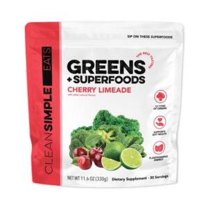 Clean Simple Eats Super Greens Powder, Cherry Limeade, Prebiotic Superfood Blend, No Artificial Ingredients, Gluten Free, 11.6 oz, 30 Servings
