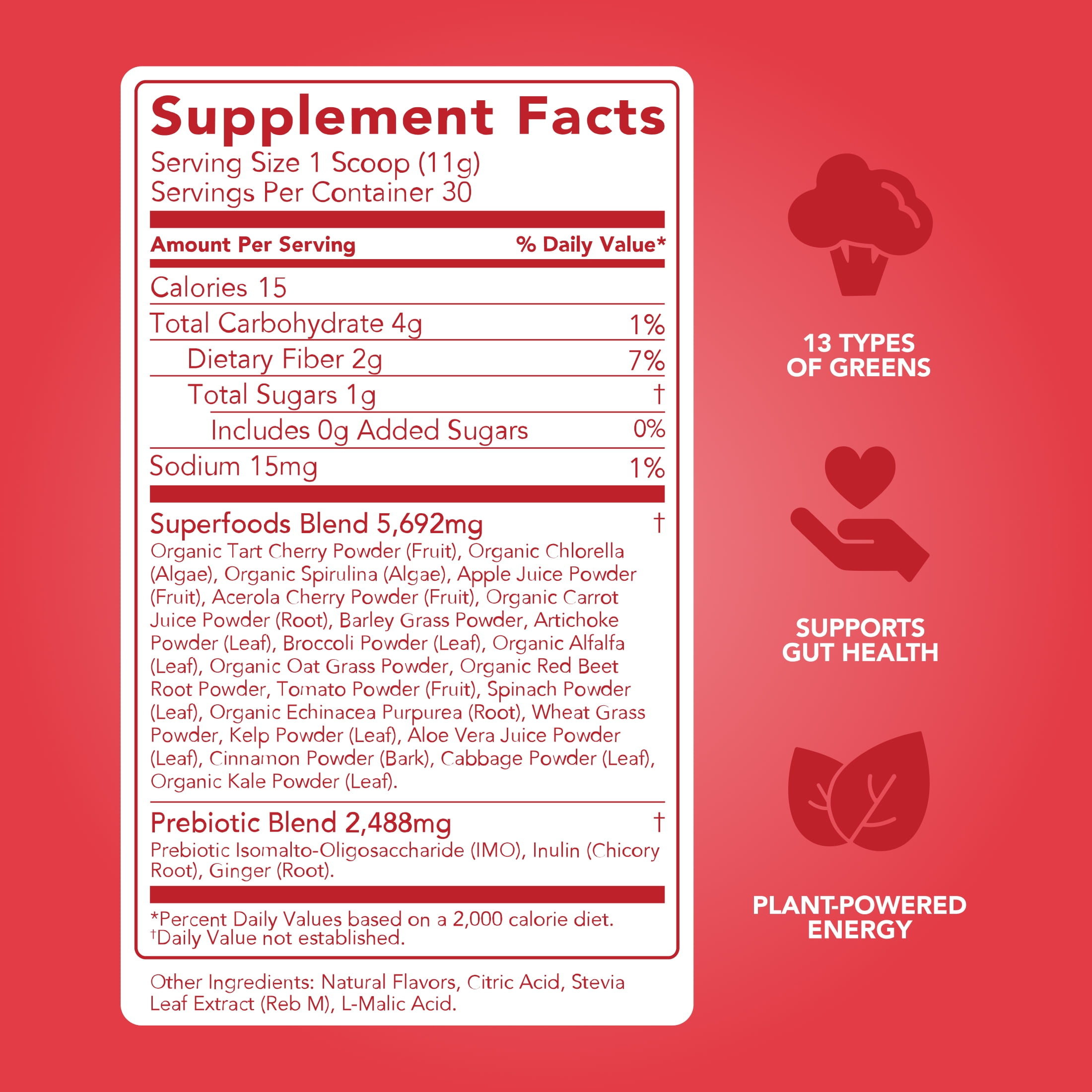 Clean Simple Eats Super Greens Powder, Cherry Limeade, Prebiotic Superfood Blend, No Artificial Ingredients, Gluten Free, 11.6 oz, 30 Servings - Image 3