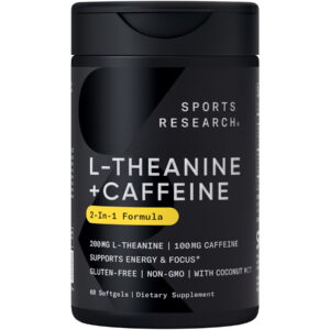 Sports Research® Premium L-Theanine 200mg Supplement + Caffeine & Coconut Oil - Natural Nootropic